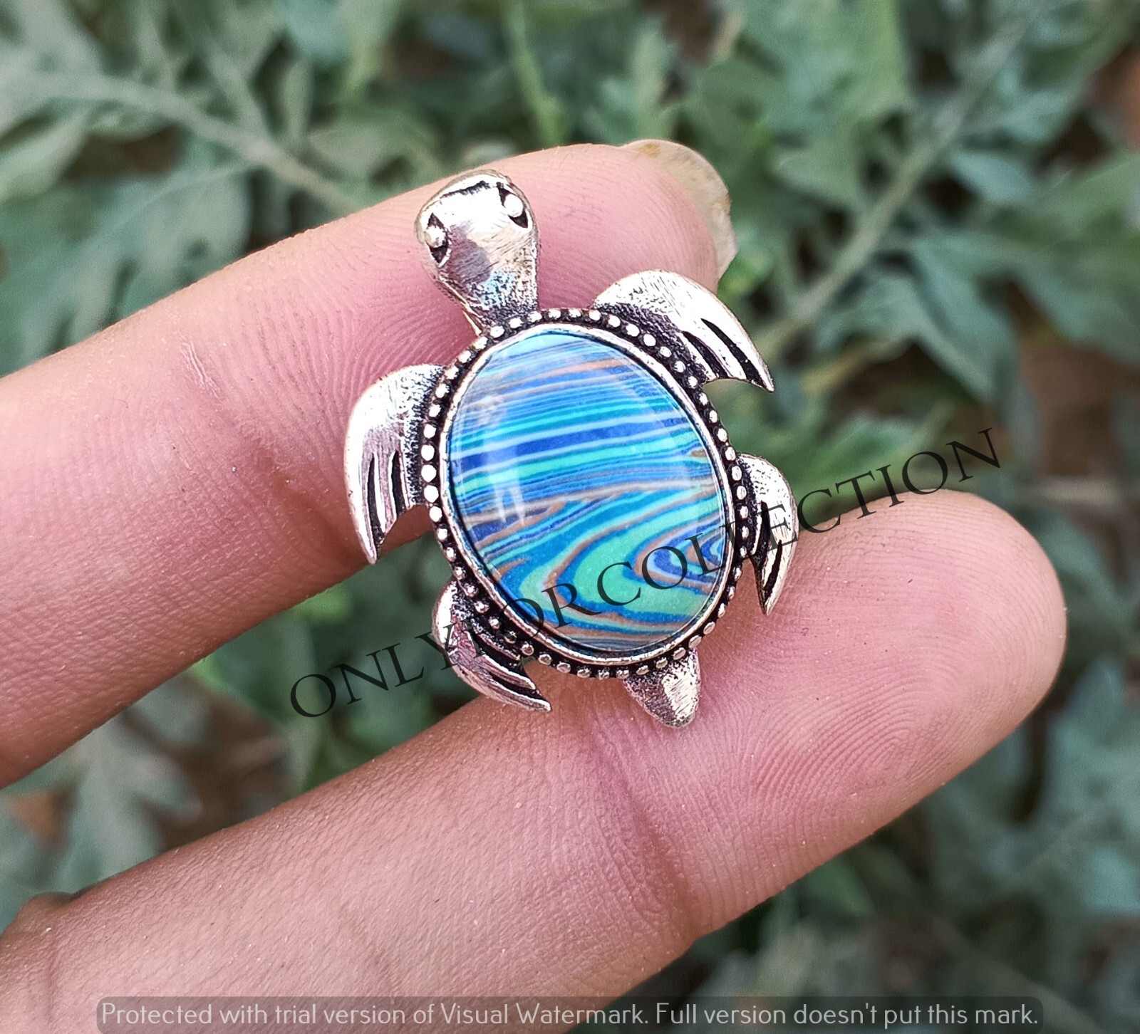 Blue Calsilica Gemstone 925 Sterling Silver Plated 1 PC Handmade Turtle Pendant