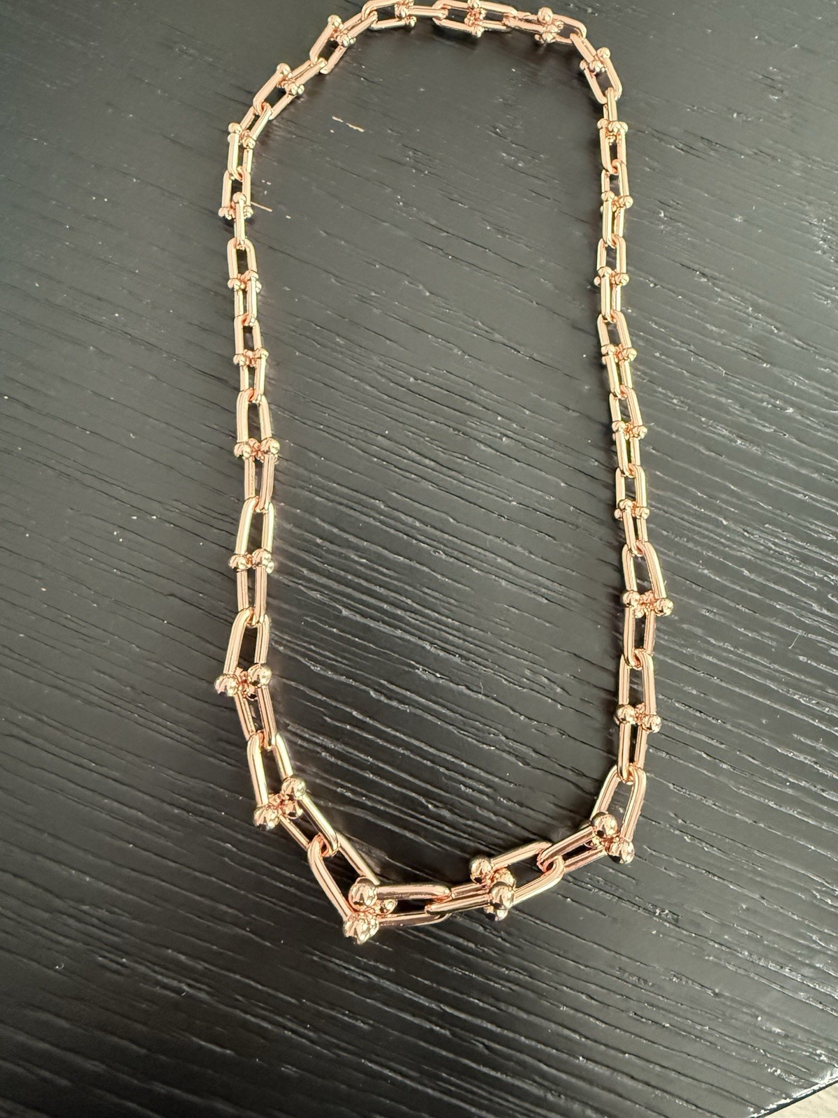 Rose Gold Tone Bar Link Chain Necklace, Metal Chain Style, No Stone, Undated