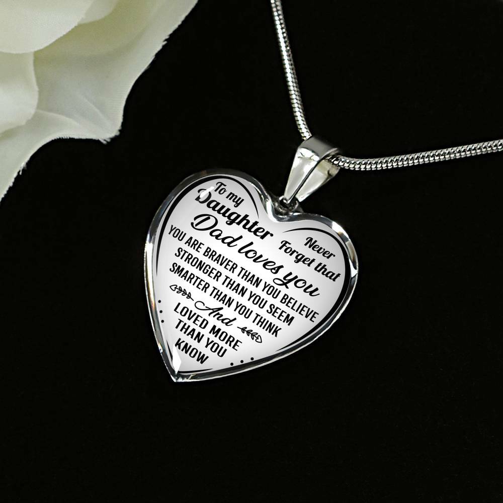 To My Daughter Dad Loves You Necklace Heart Pendant Gifts For Girls Never Forget