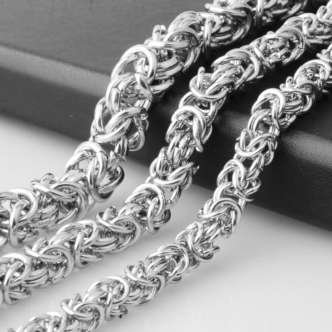 6/8/10mm Mens Chain Silver Tone Link Byzantine Stainless Steel Necklace Bracelet