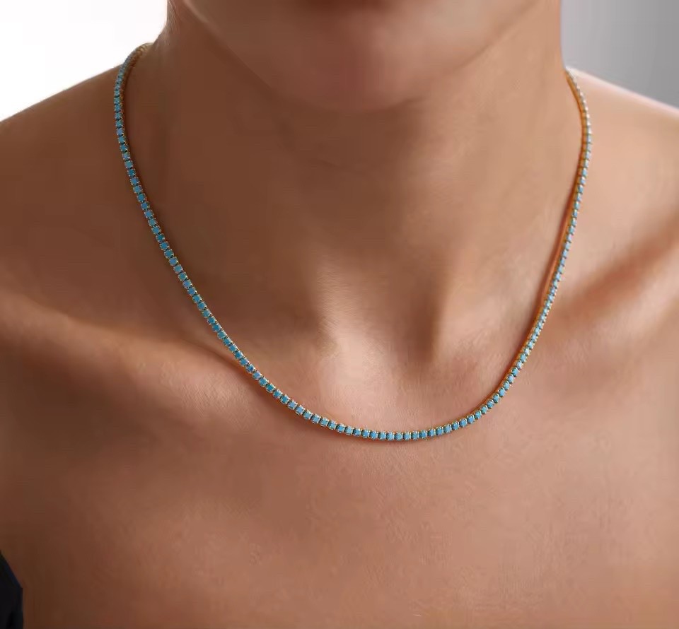 ZARD Turquoise Tennis Choker Necklace in 18K Gold
