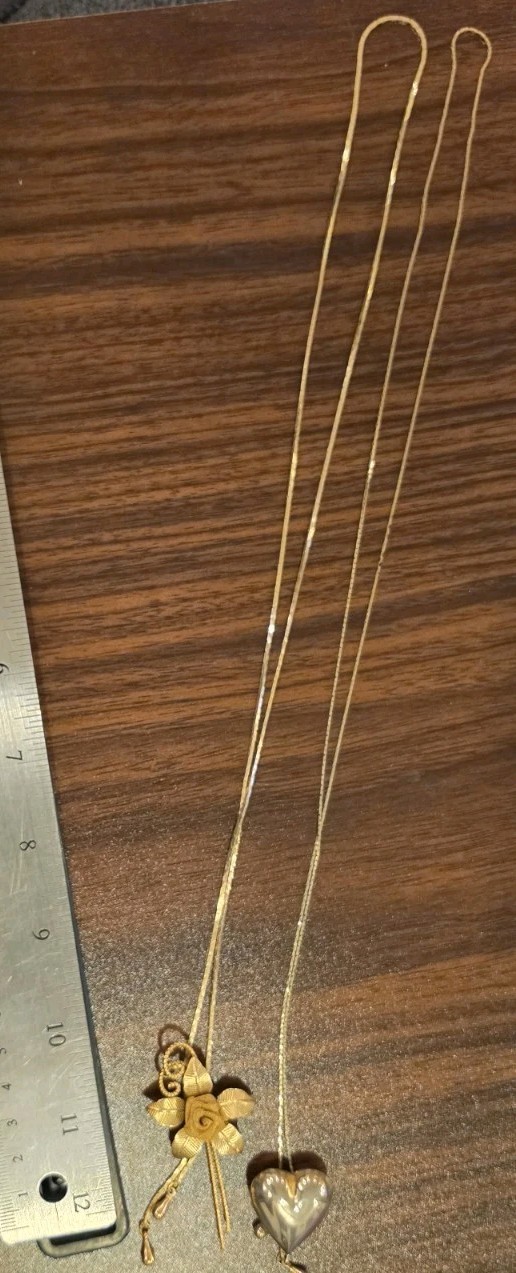lot of gold tone anklet and 2 vintage Bolo ties, one flower and one heart