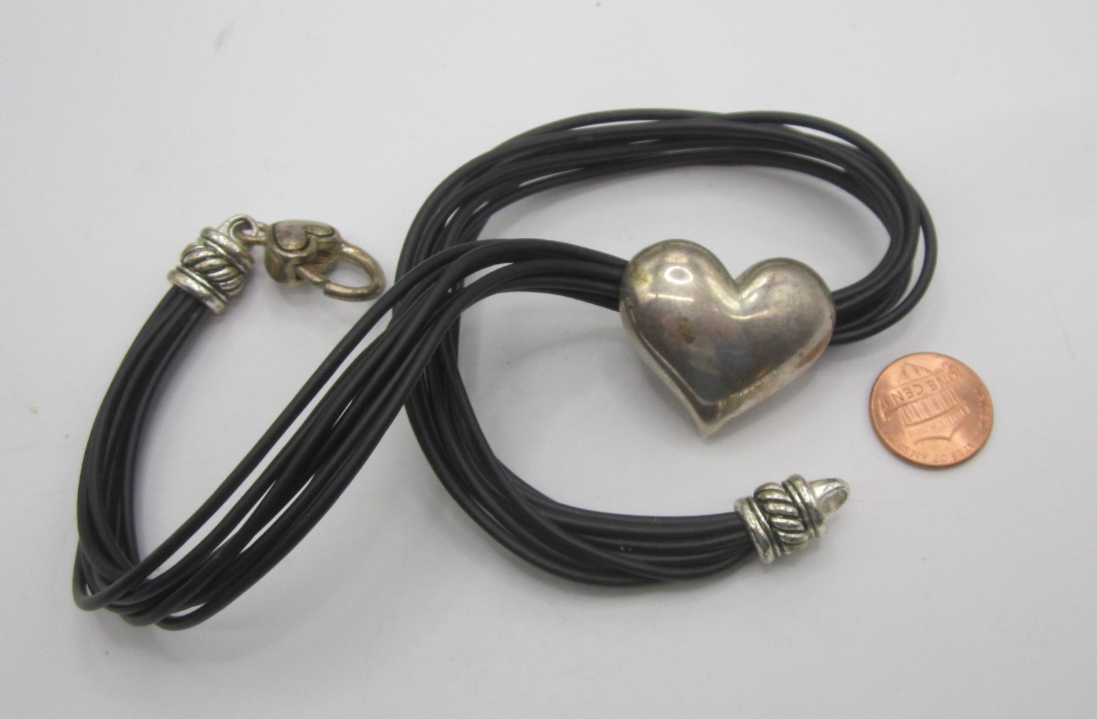 Large Silver Heart on Faux leather Choker, Necklace, Jewelry