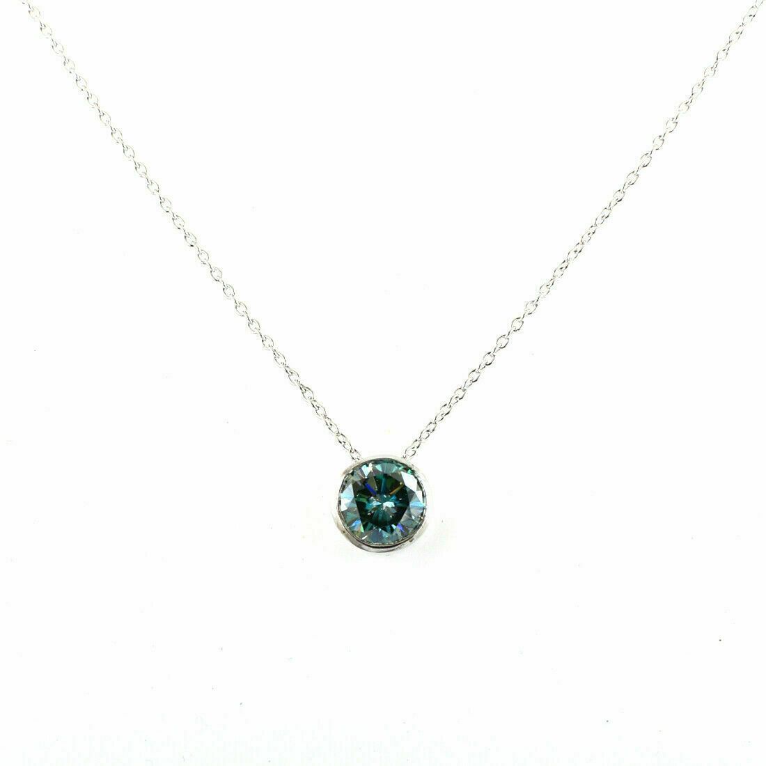 4Ct Blue Simulated Diamond Solitaire Pendant 14k White Gold Plated Silver