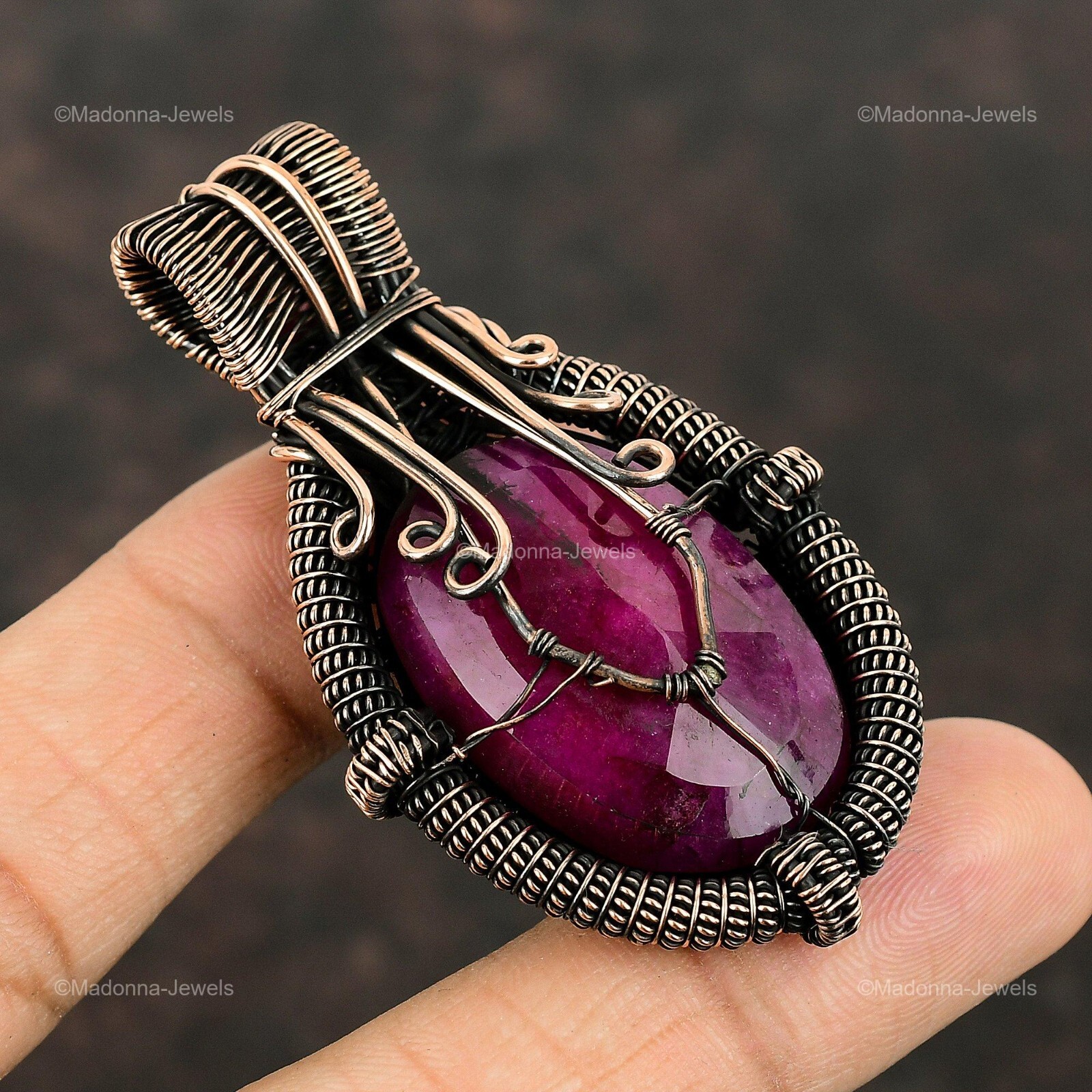 Kashmir Rubi Gemstone Jewelry Copper Gift For Bestie Wire Wrapped Pendant 2.56