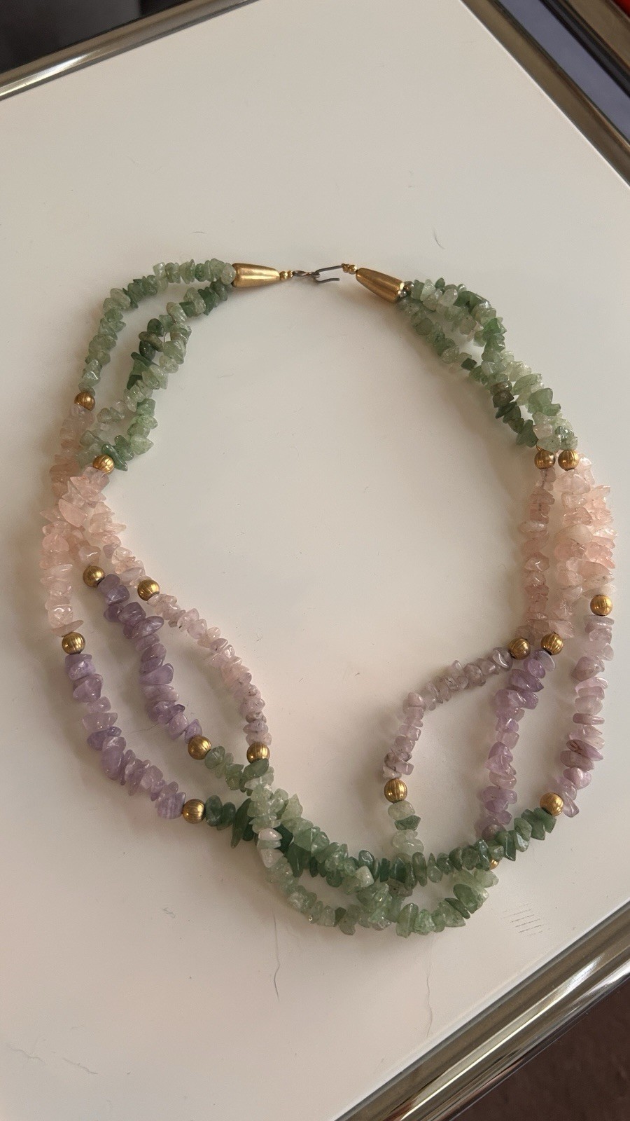 Multistrand Assorted Gemstone Quartz Chip Bead Necklace, Hook Clasp 18 in