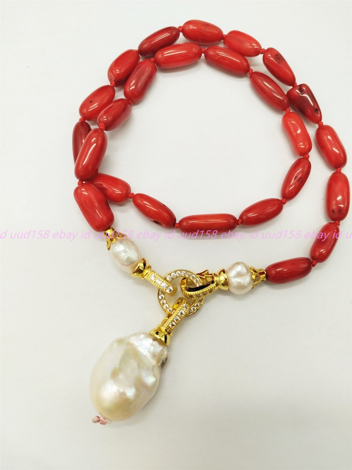 Natural 8-12mm Red Coral White Baroque Pearl Gemston Oval Beads Necklace 16-36in