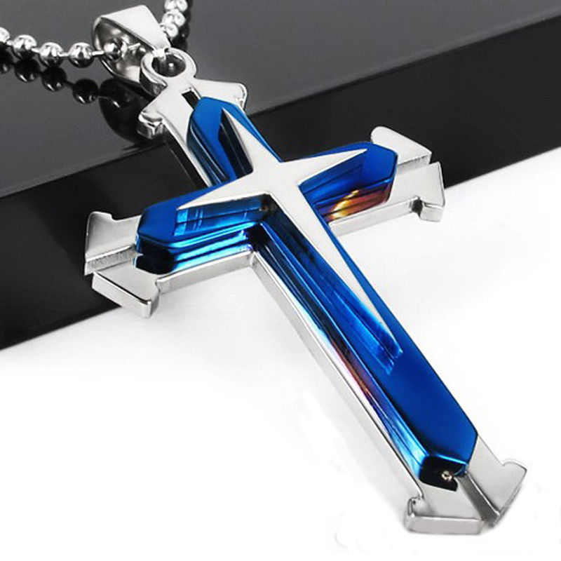 Men’s Fashion Pendant Stainless Steel Cross Pendant Chain Metal Plated Necklace