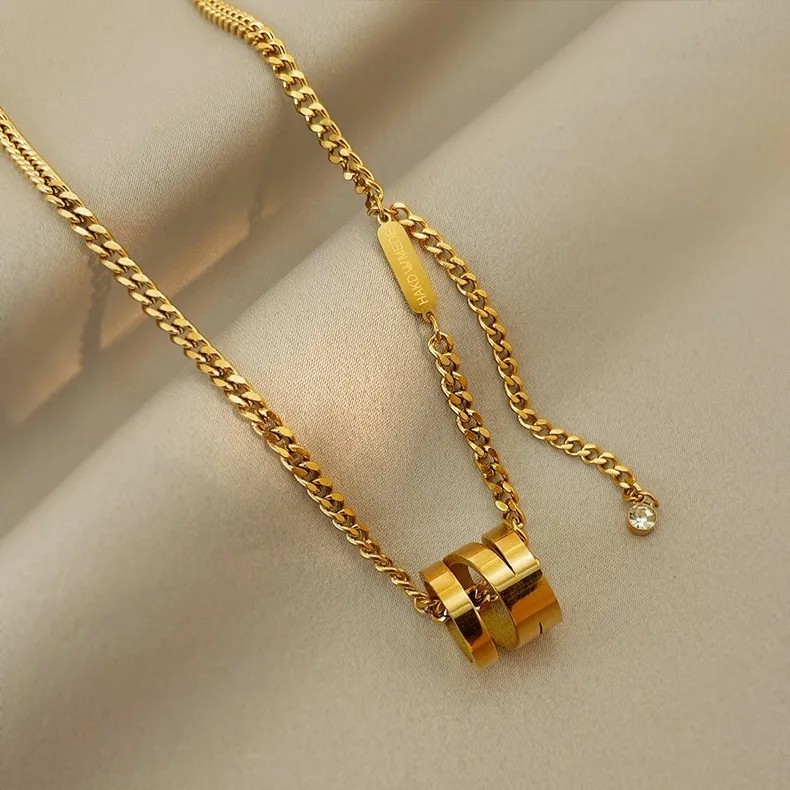 Gold Tone Curb Chain Necklace w/ Charm Pendant, Clear Round CZ, Adjustable