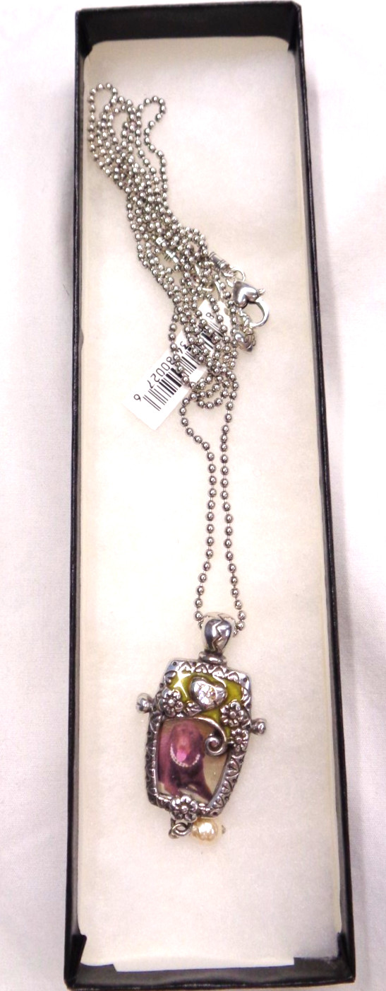 36″ BRIGHTON Enamel JOY HEART Photo Picture Frame Cameo Long Necklace BR50A0