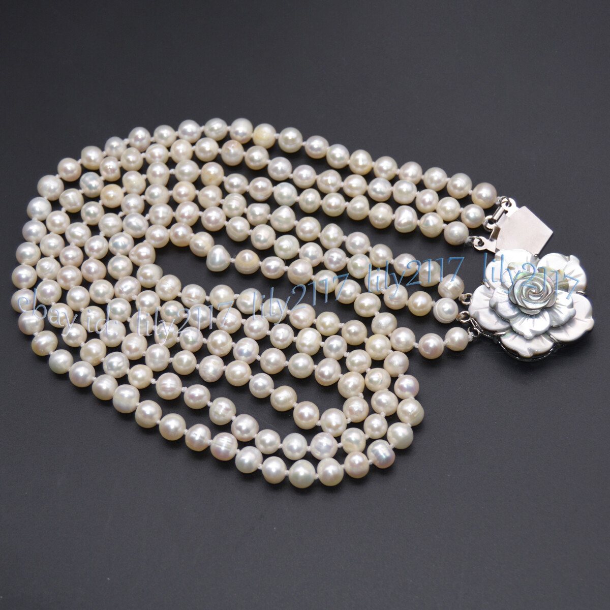 3Rows Natural 6-7mm Akoya Freshwater Cultured White Pearl Beads Necklace 17-19”