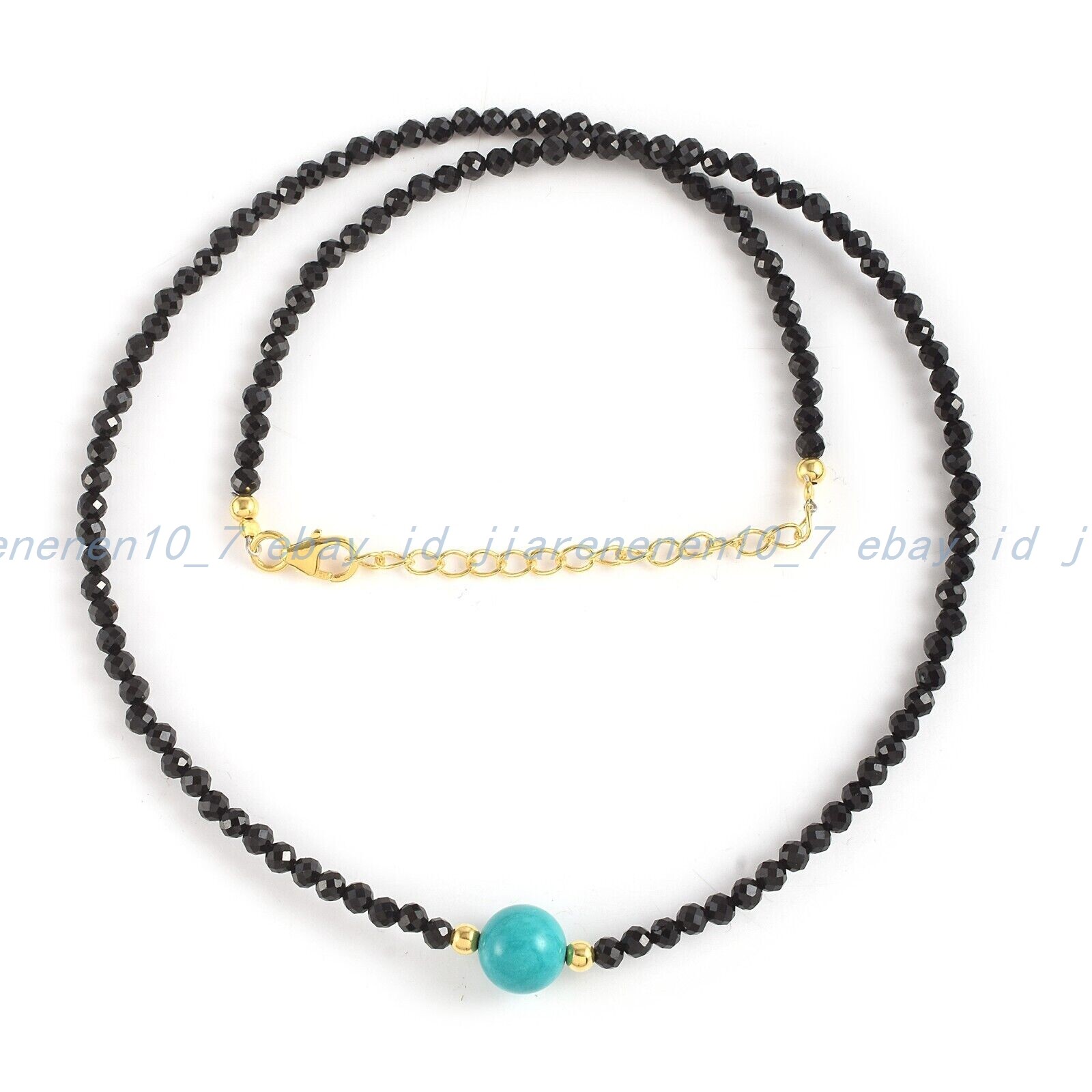 Natural Faceted 3mm Black Spinel & Turquoise Beads Chain 18-28″ Strand Necklace