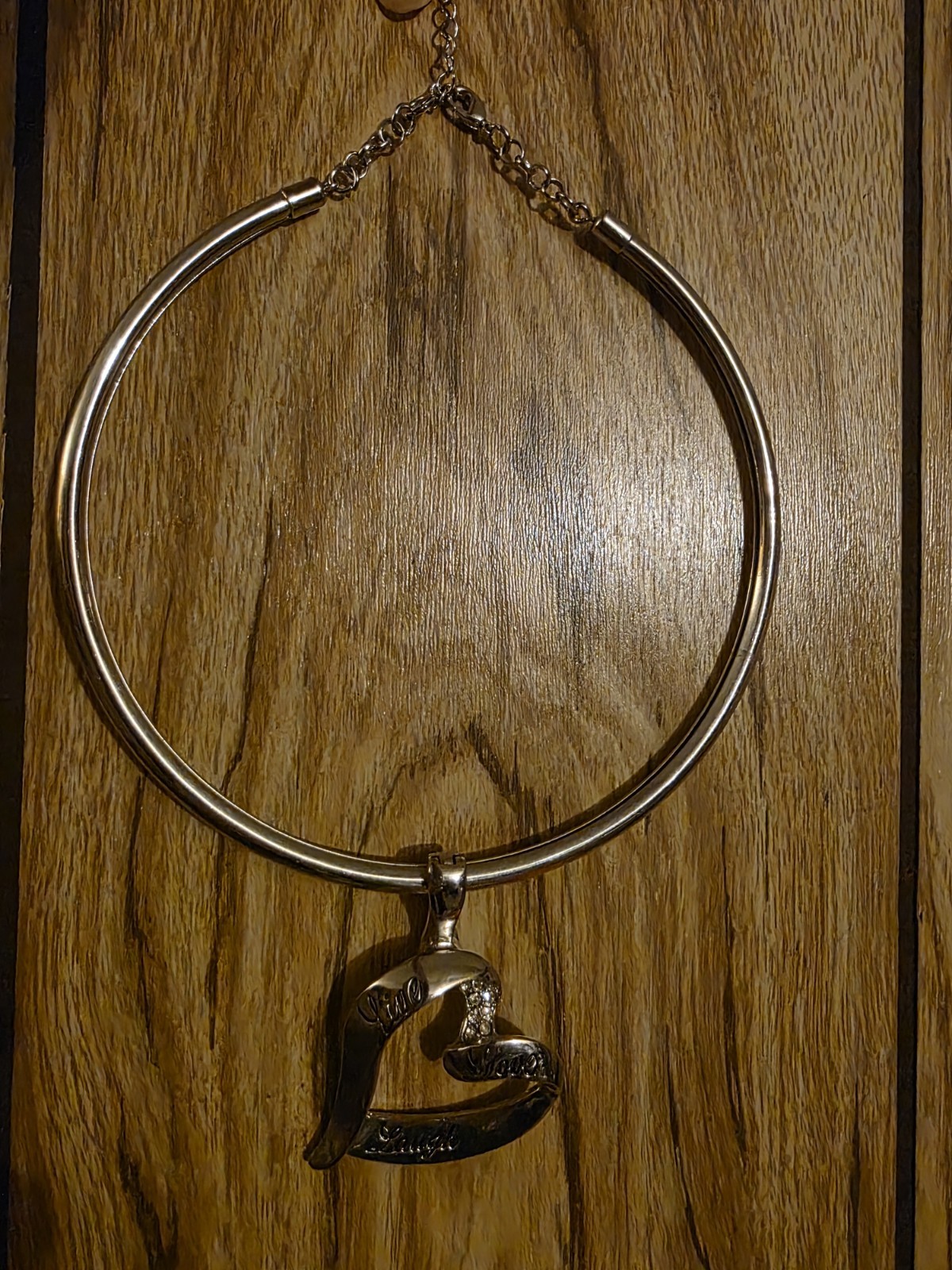 Roman Silver Tone Crystal Heart Pendant Collar Necklace ‘Live Love Laugh’