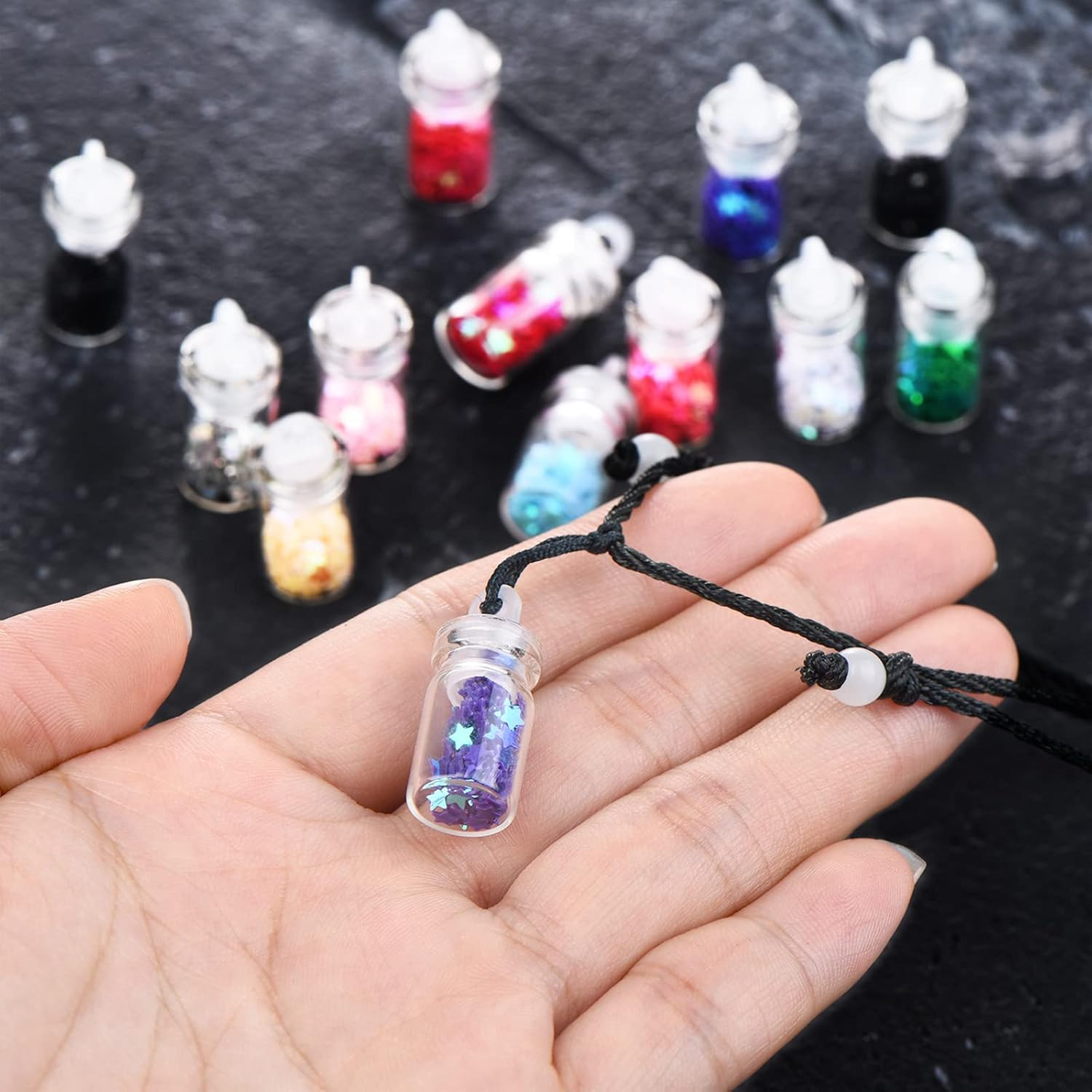 16pc Mini Wish Bottle Necklaces, Star Glitter Vials, Fairy Party Favors