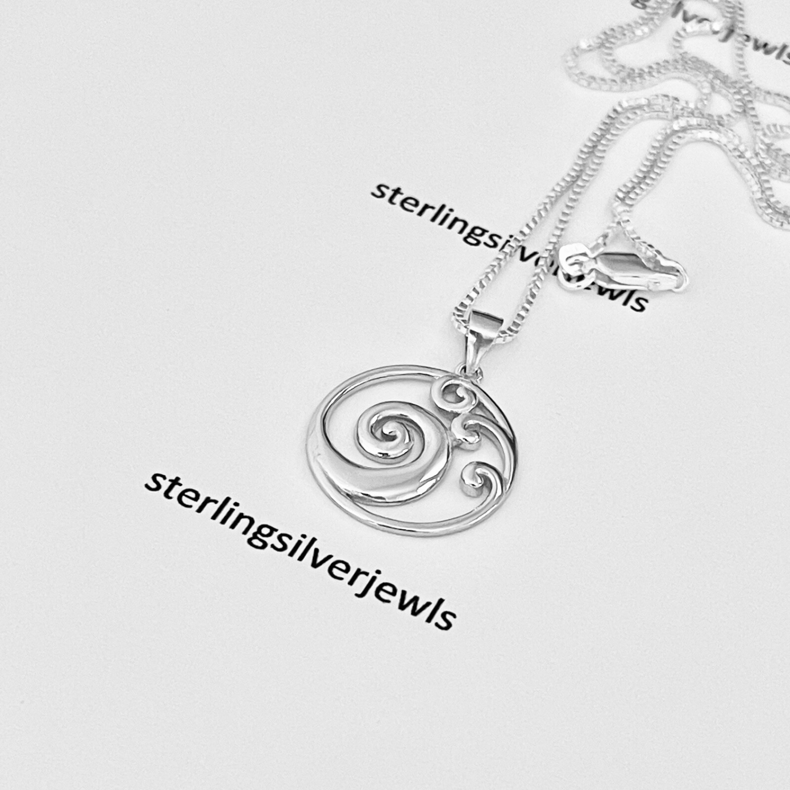 Sterling Silver Round Waves Necklace, Silver Necklaces, Ocean Wave Necklace