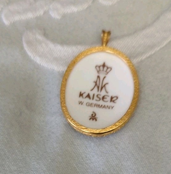 Vintage Pendant Porcelain Hand Painetd Scene w/Boy & Dog by Kaiser W Germany