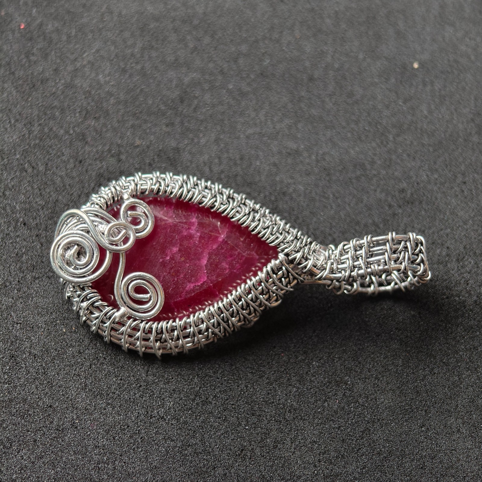 Handmade German Silver Kashmir Ruby Wire Wrapped Pendant Oxidized Silver Necklac