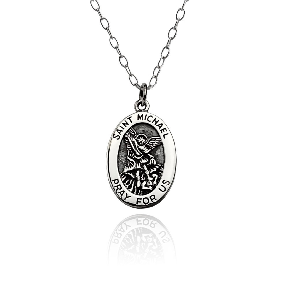 FashionJunkie4Life Sterling Silver Oval Saint Michael Pendant with 18″ Chain