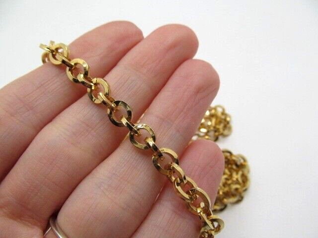 Vintage Subtly Hammered Round Link Gold Tone 6.5mm Circle Chain Necklace 50 In