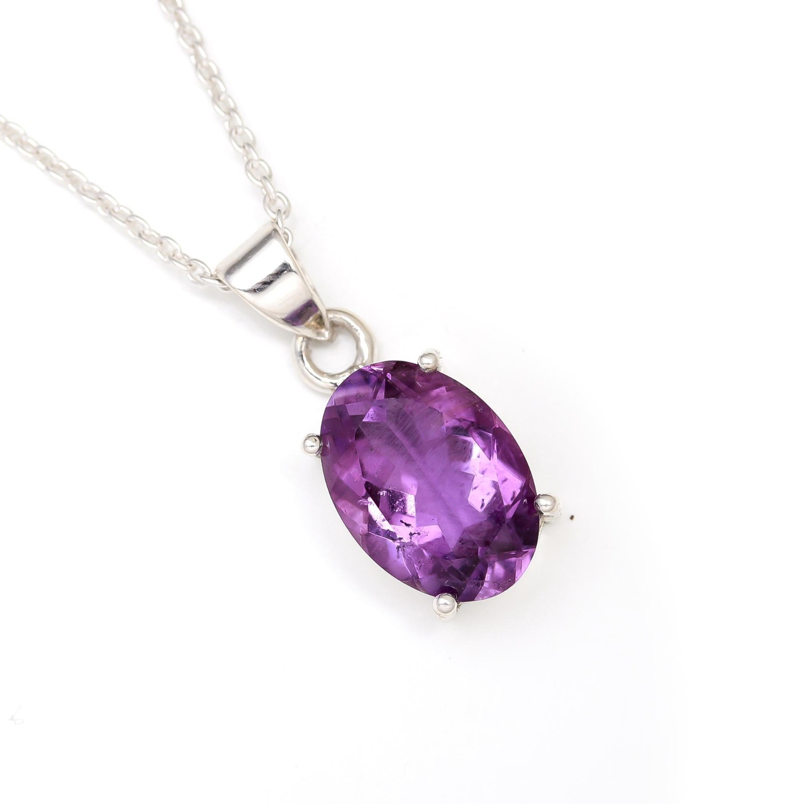 Natural Pink Amethyst Oval Chain Pendant 925 Sterling Silver Minimalist Jewelry