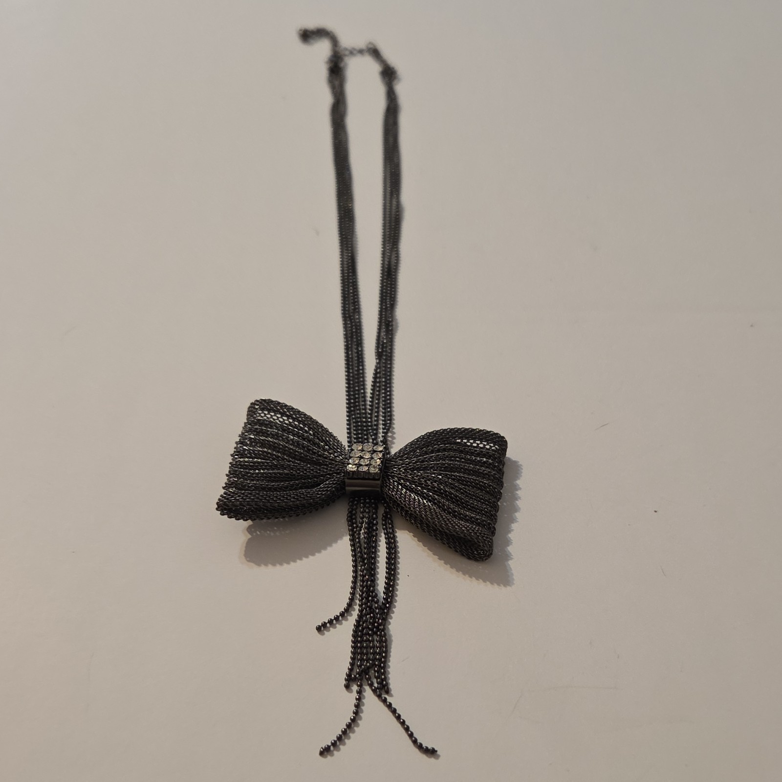 Black Tone Ball/Bead Chain Necklace Bow Pendant Square Crystal Lobster Adj