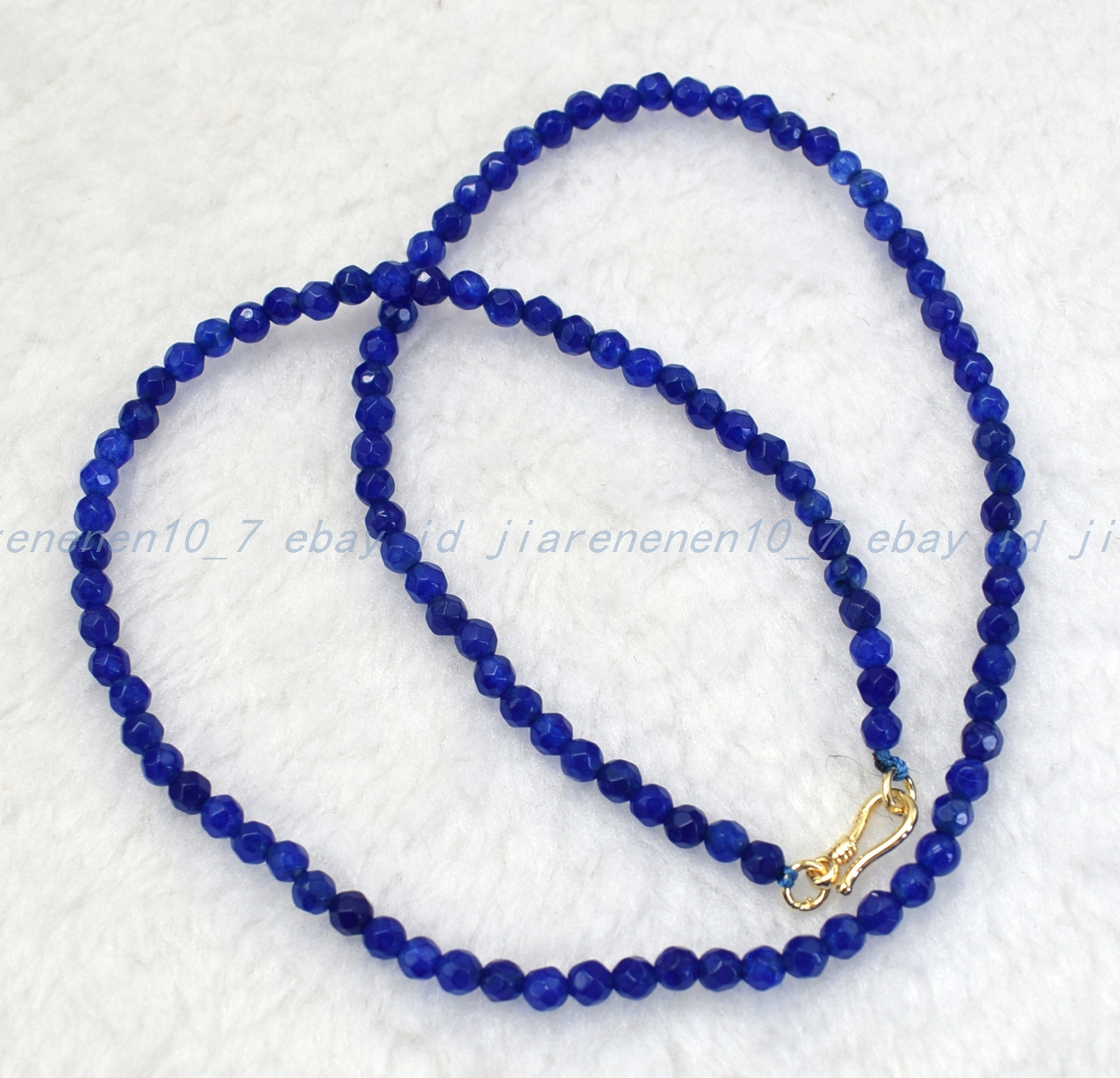 New Charming 4mm Faceted Blue Jade Gemstone Round Beads Necklace 16-40 In