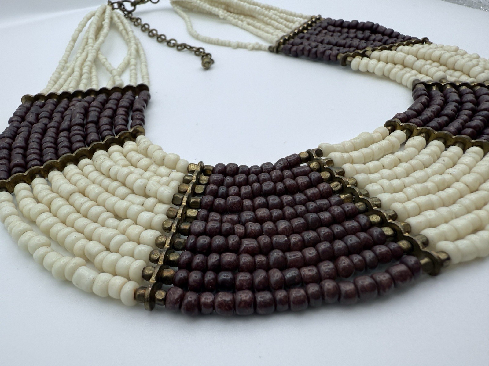 Vintage Boho Glass Beaded Bib Statement Collar Necklace 10 Strand 17”-20”