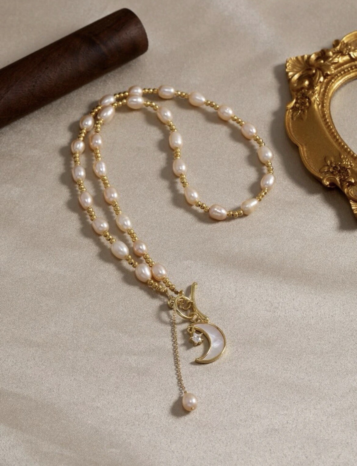 Mother Of Pearl Necklace & Baroque Pearl Moon Star OT womens Jewelry