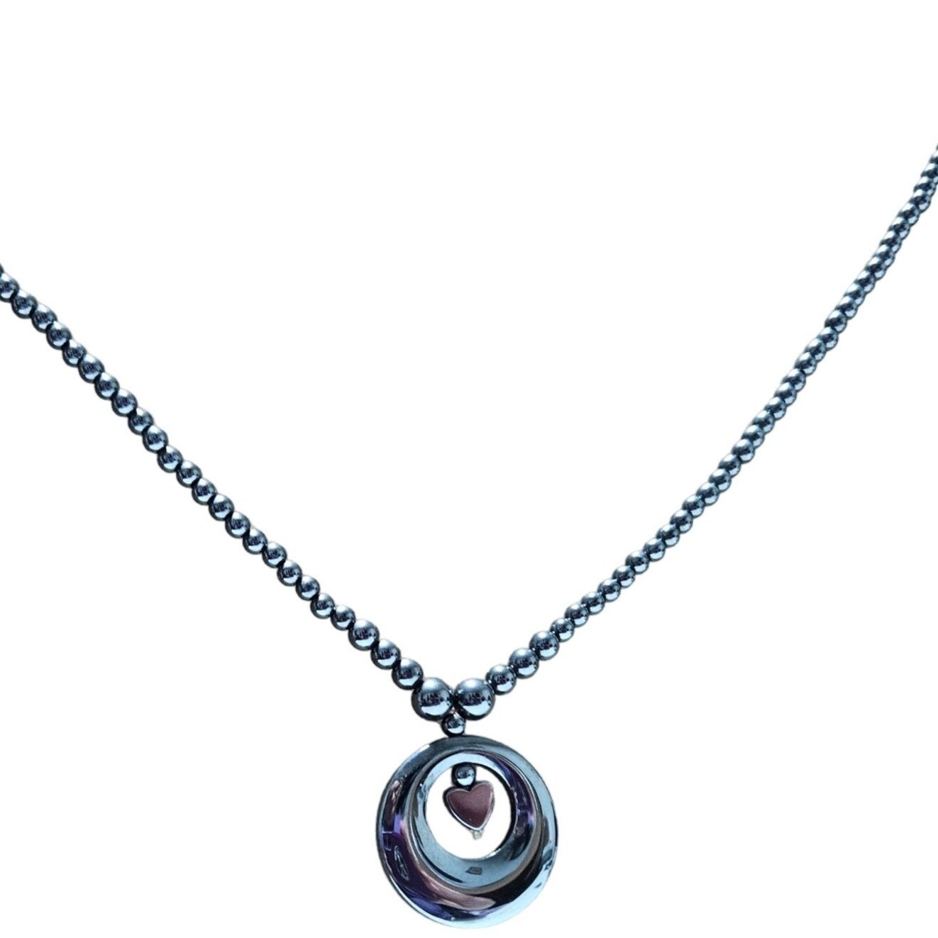 Modern Pendant Beaded Necklace Black Circle Heart Minimalist Fashion Jewelry