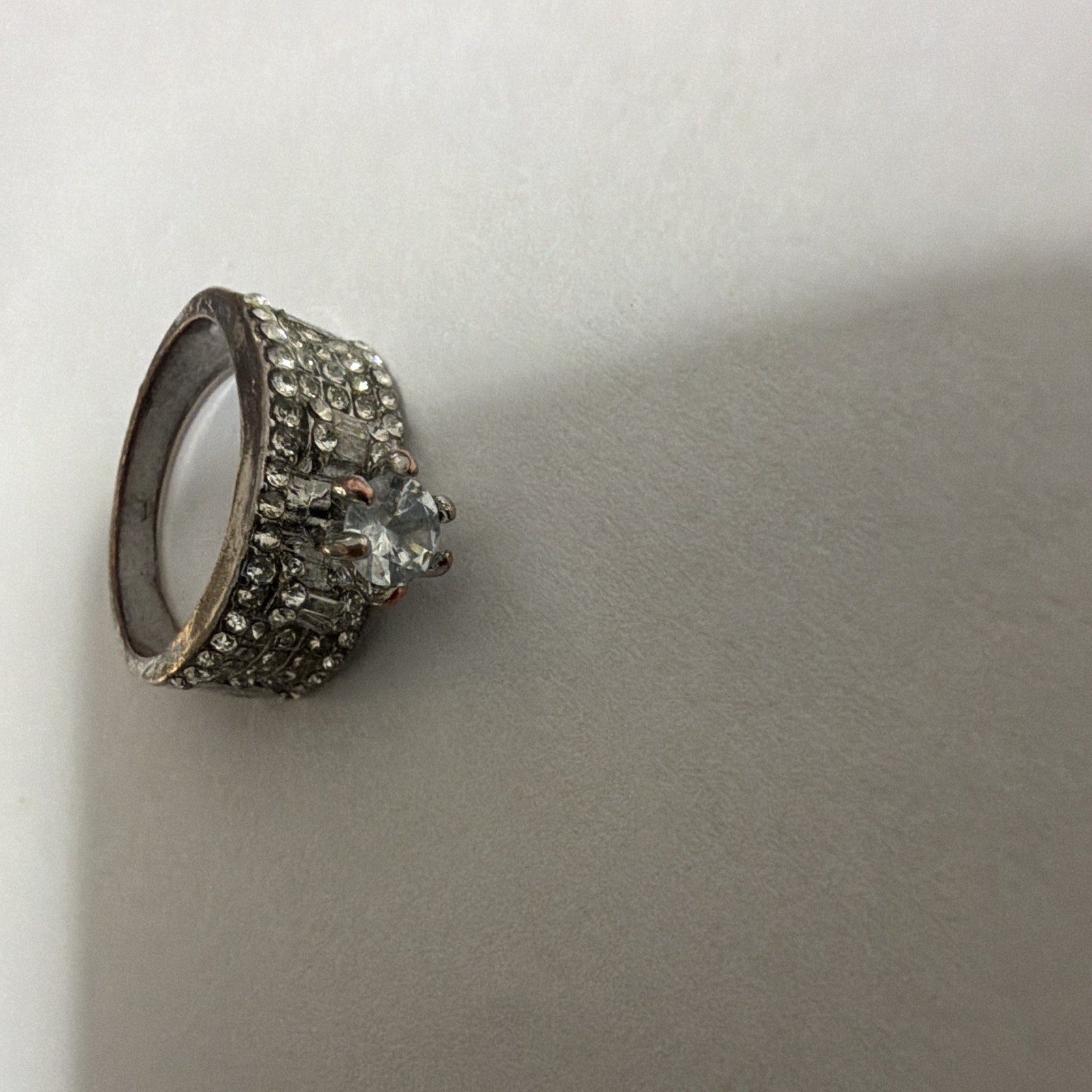 Silver plate Round White/Colorless Cubic Zirconia Diamond Prong Set Ring Size7.5