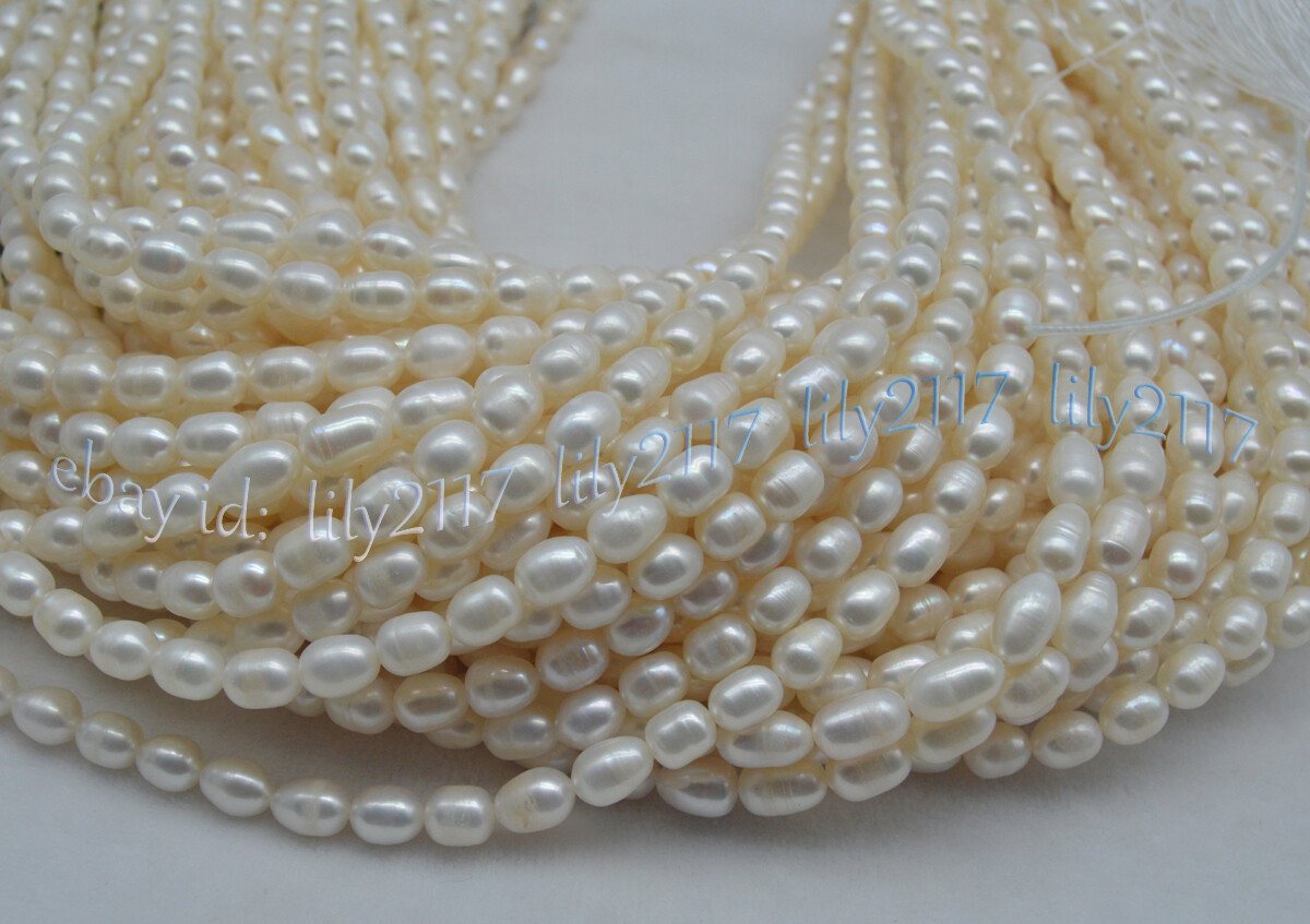 7-8mm Real Natural Freshwater Cultured White Pearl Rice Beads Necklaces 14-48”