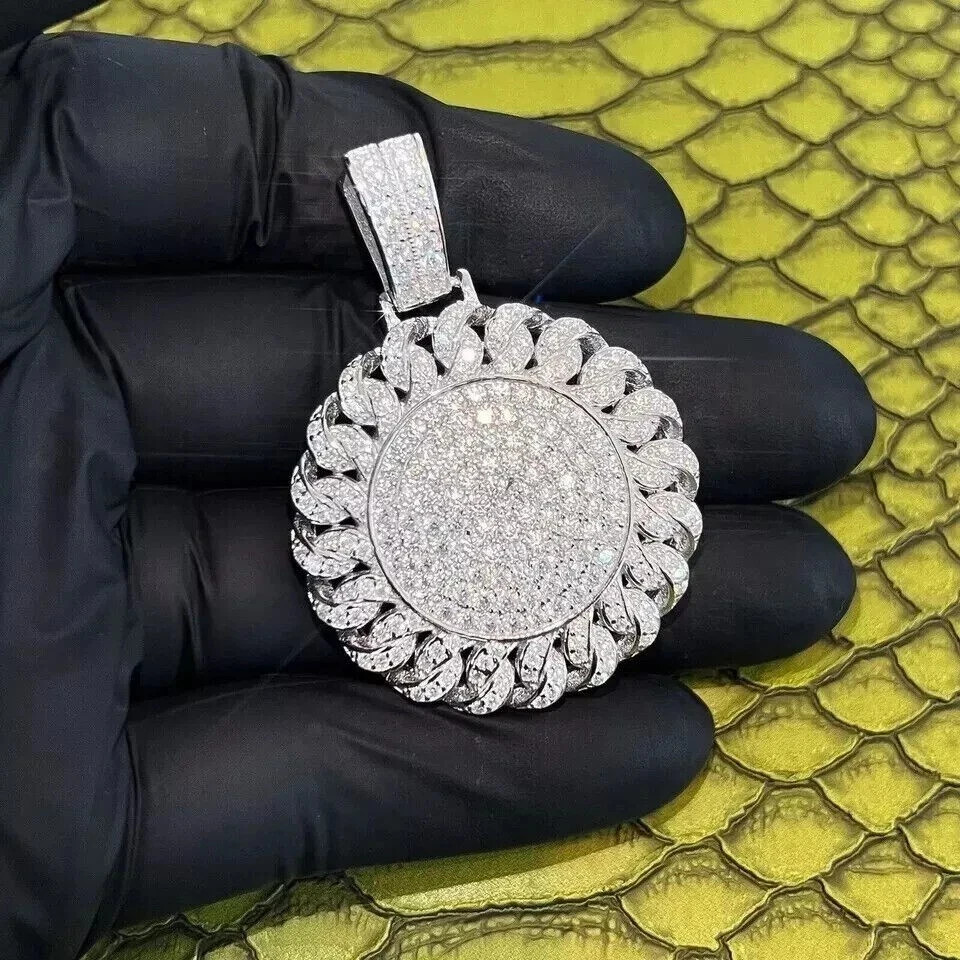 3Ct Round Cut Lab Created Diamond 925 Sterling Silver Cuban Medallion Pendant