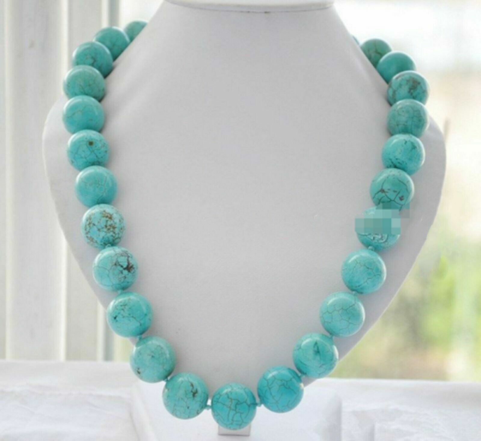 12mm Genuine Natural Blue Turquoise Gemstone Beads Necklace 18-28″