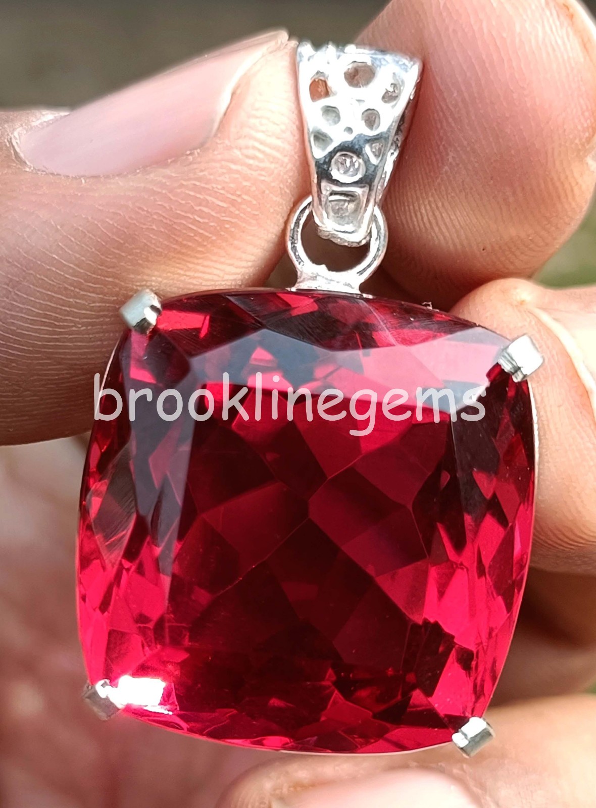 90 Ct Natural Red Ruby Cushion Cut EGL 925 Silver Pendant With Free Chain 6FGM