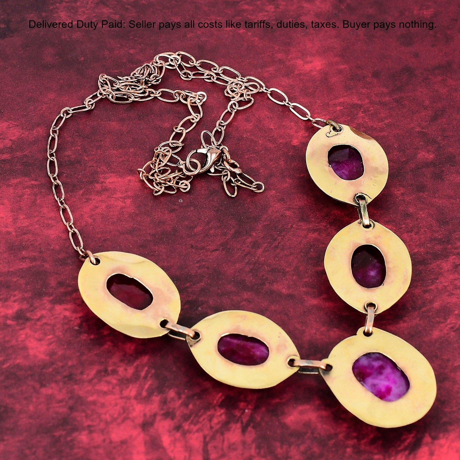 Kashmir Rubi Stone Artisan Chain Handcrafted Handmade Necklace Jewelry Copper