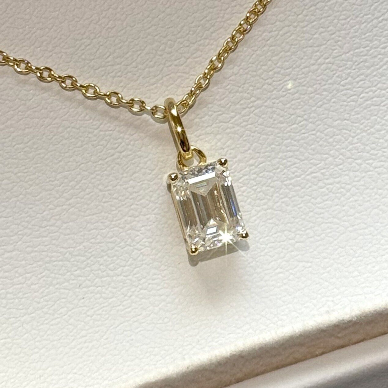 Emerald Cut Moissanite Solitaire Pendant with Necklace – 925 Silver or 14k Gold