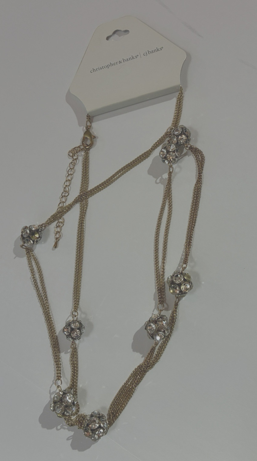 Long Gold Chain Necklace With Rhinestone Balls 36″ – 40″ Multi facet sparkle
