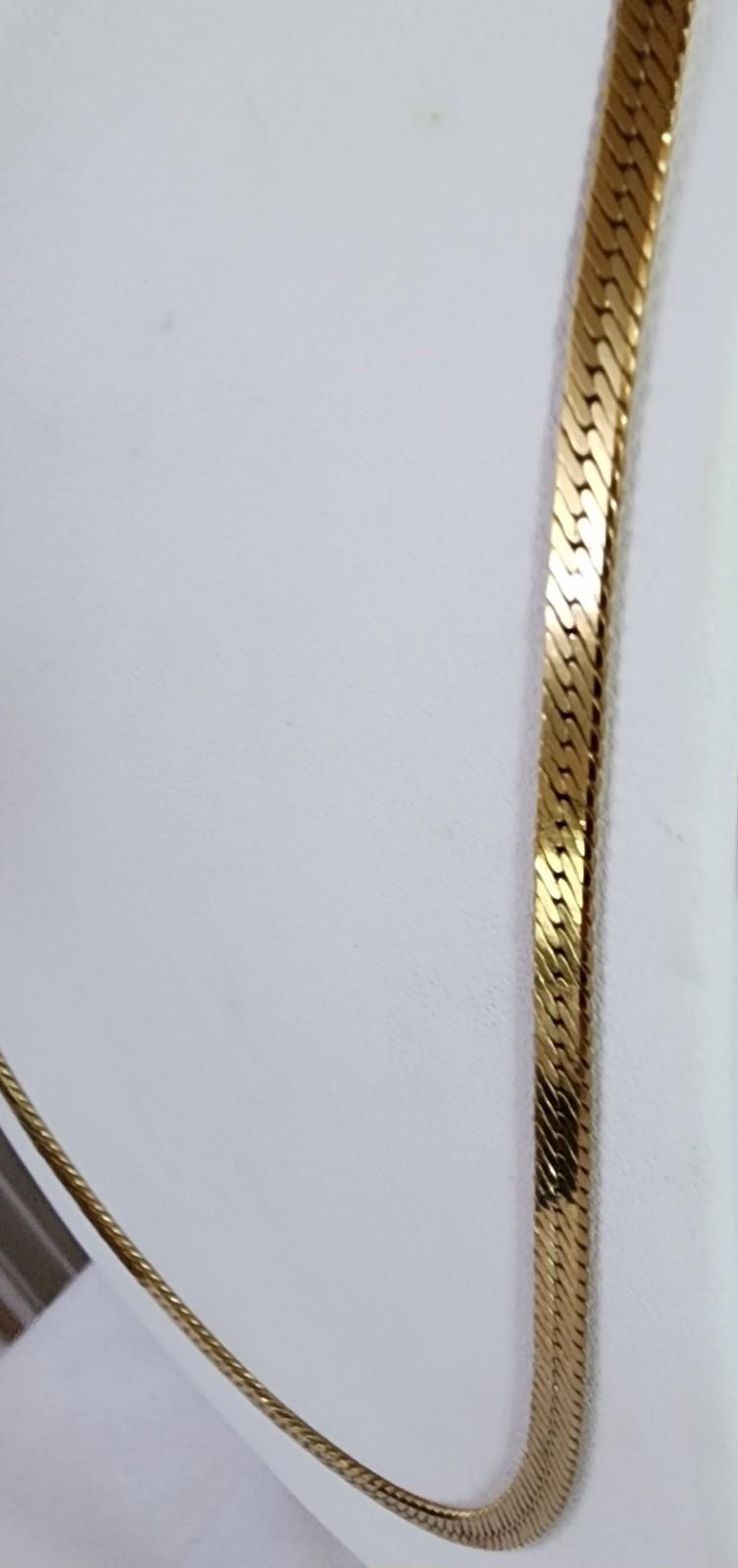 Gold Tone Herringbone Chain Necklace Box Clasp 24″ Marked DM Vintage