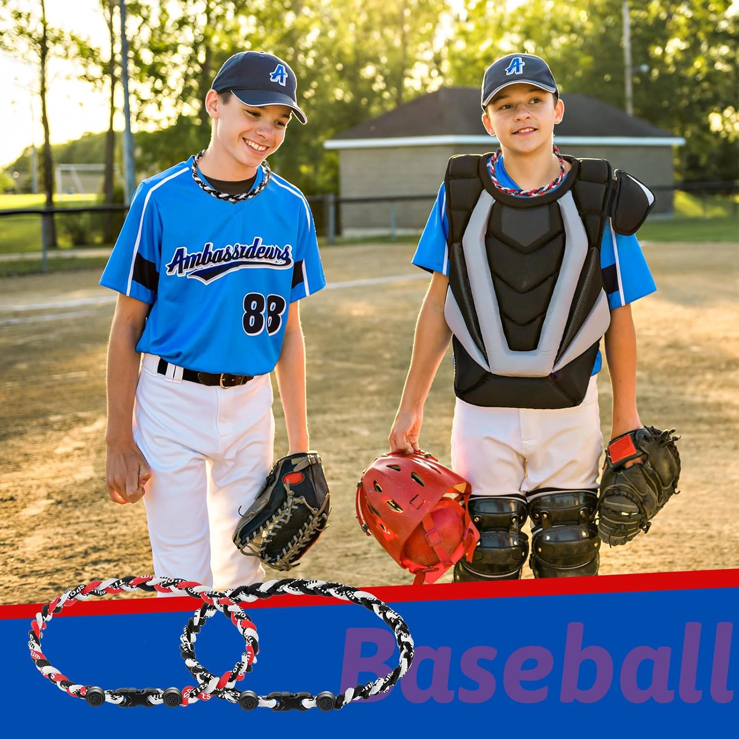 Baseball Necklaces Three Braided Rope Titanium Necklace for Fans Team Gifts Boys