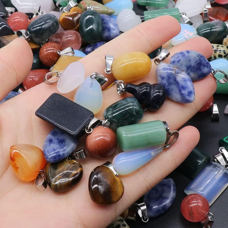 Natural Stone Pendants Multi Shape Color Random Crystal Agate Stone Charms for J
