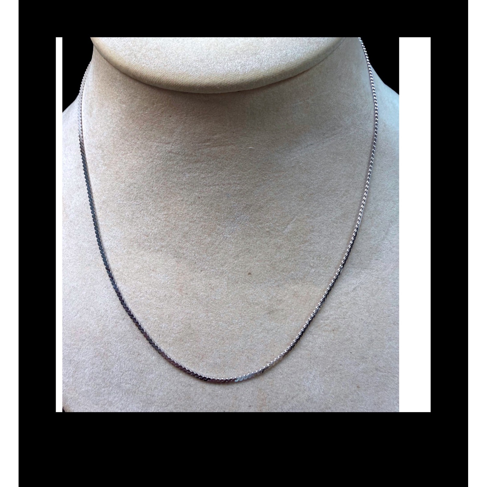 Silver tone Flat Curb Link Chain Necklace 18 Inch Minimalist Shimmer