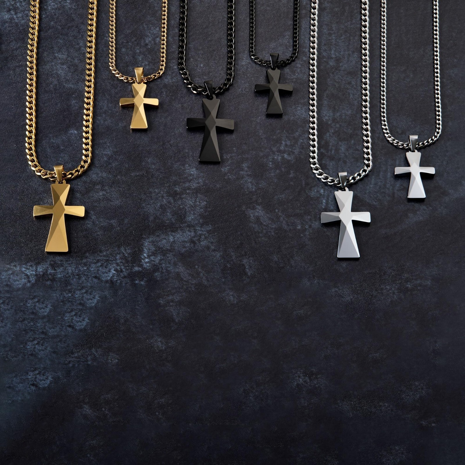 Tungsten Carbide Cross Pendants 16″-28″ Stainless Steel Cuban Chain