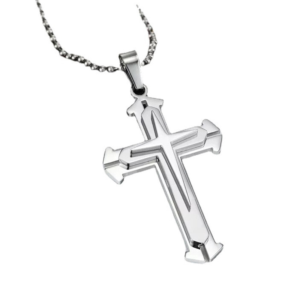 New Unisex’s Men’s Women Silver Blue Stainless Steel Cross Pendant Necklace Gift