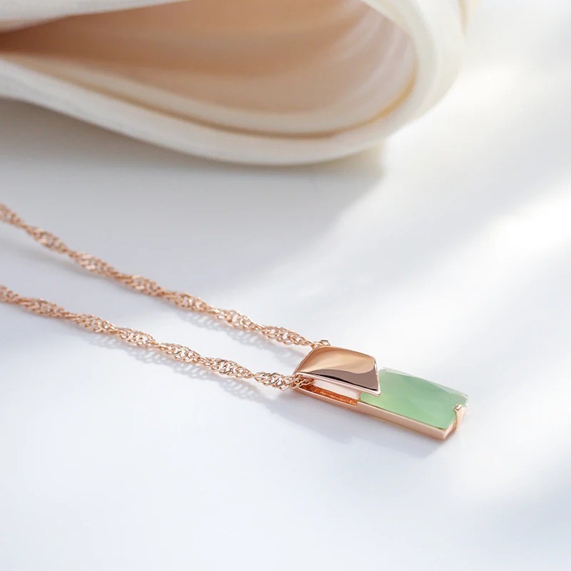 Green Zircon Square Pendant Necklace for Women, Elegant Wedding Party Jewelry