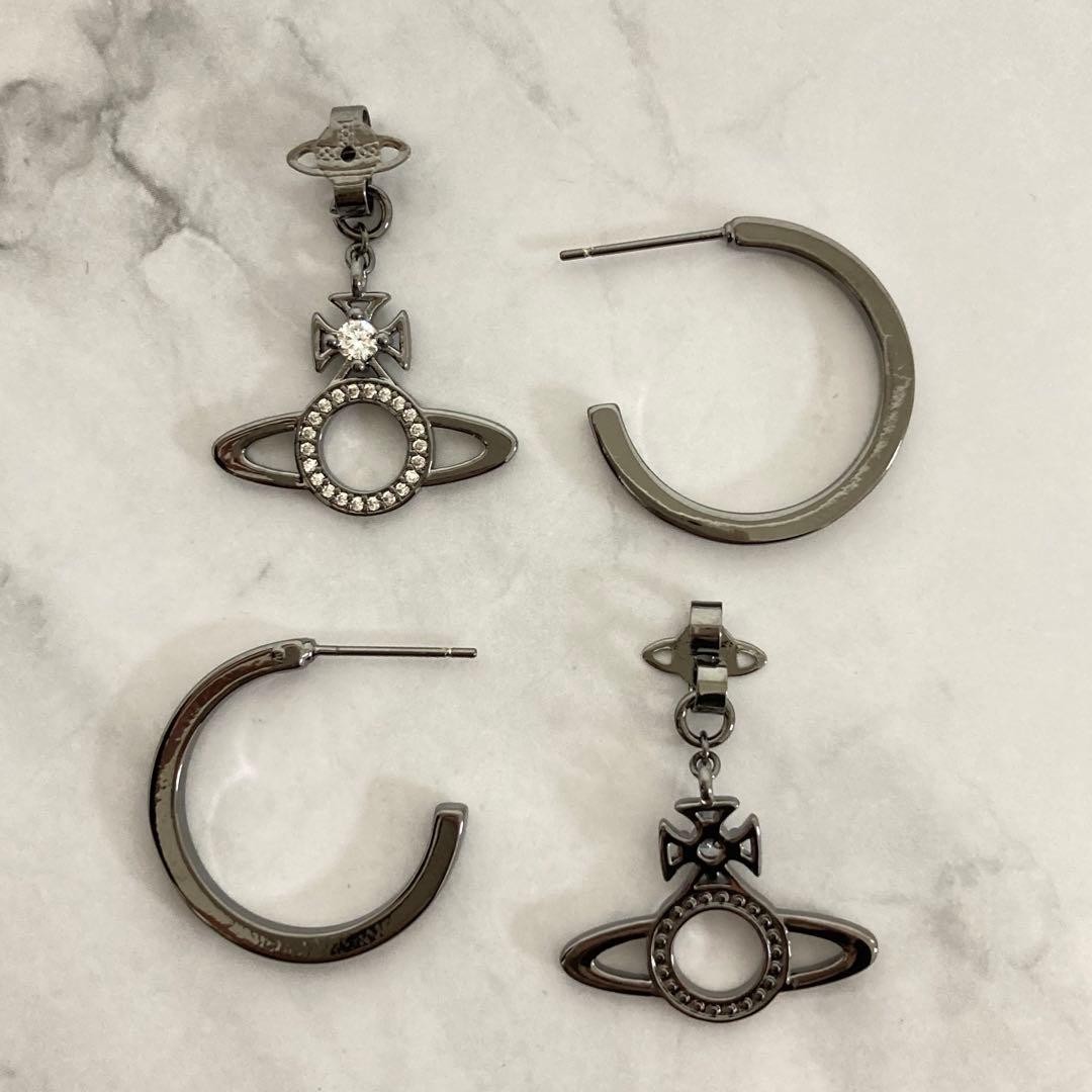 Vivienne Westwood Earrings MIRANDA Orb Hoop Dangle Gunmetal w/Pouch NO BOX