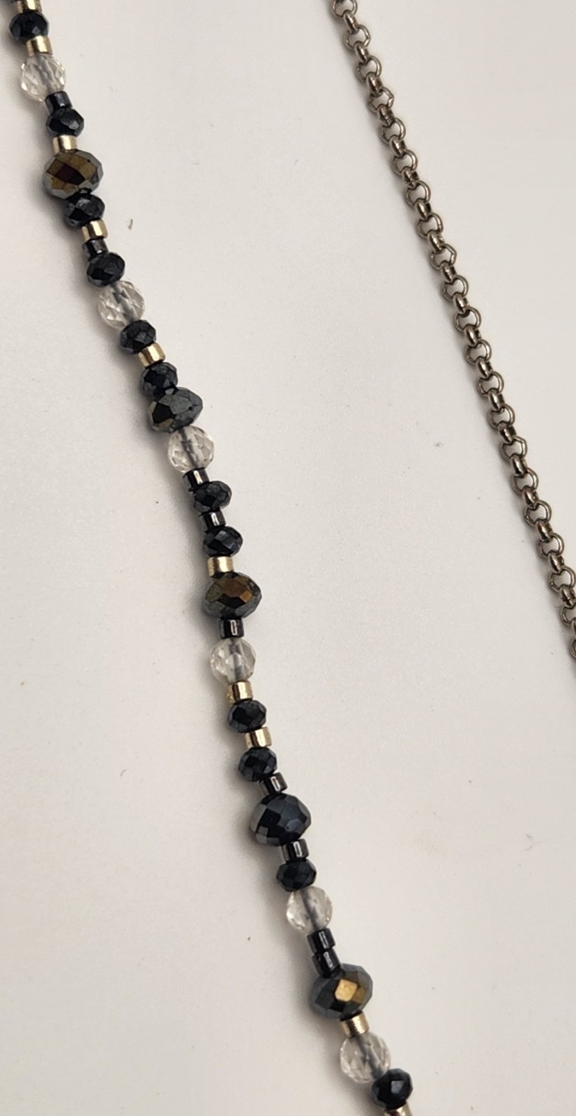 Chan Luu 42″ Layered Black Crystal Beaded Necklace Silver Tone Bar Pendant Boho