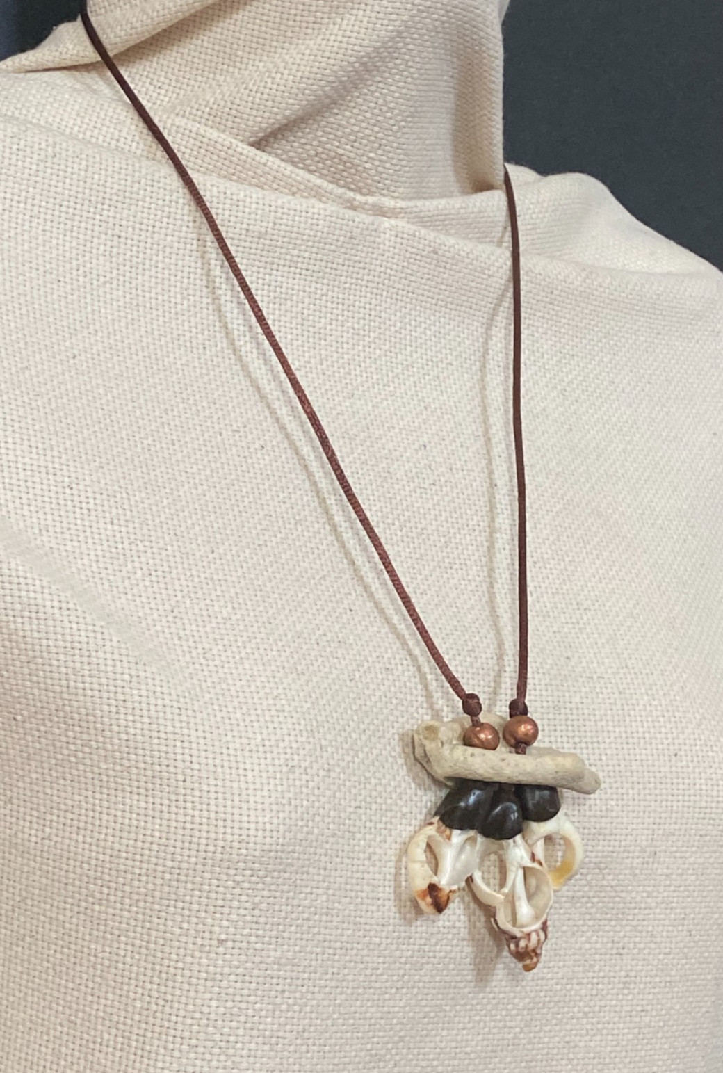 Handcrafted Coastal Coral and Shell Pendant Necklace with Copper Accent