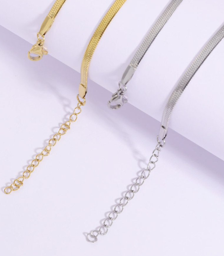 316L Stainless Steel Gold Silver Herringbone Adjustable Clavicle Chain Necklace