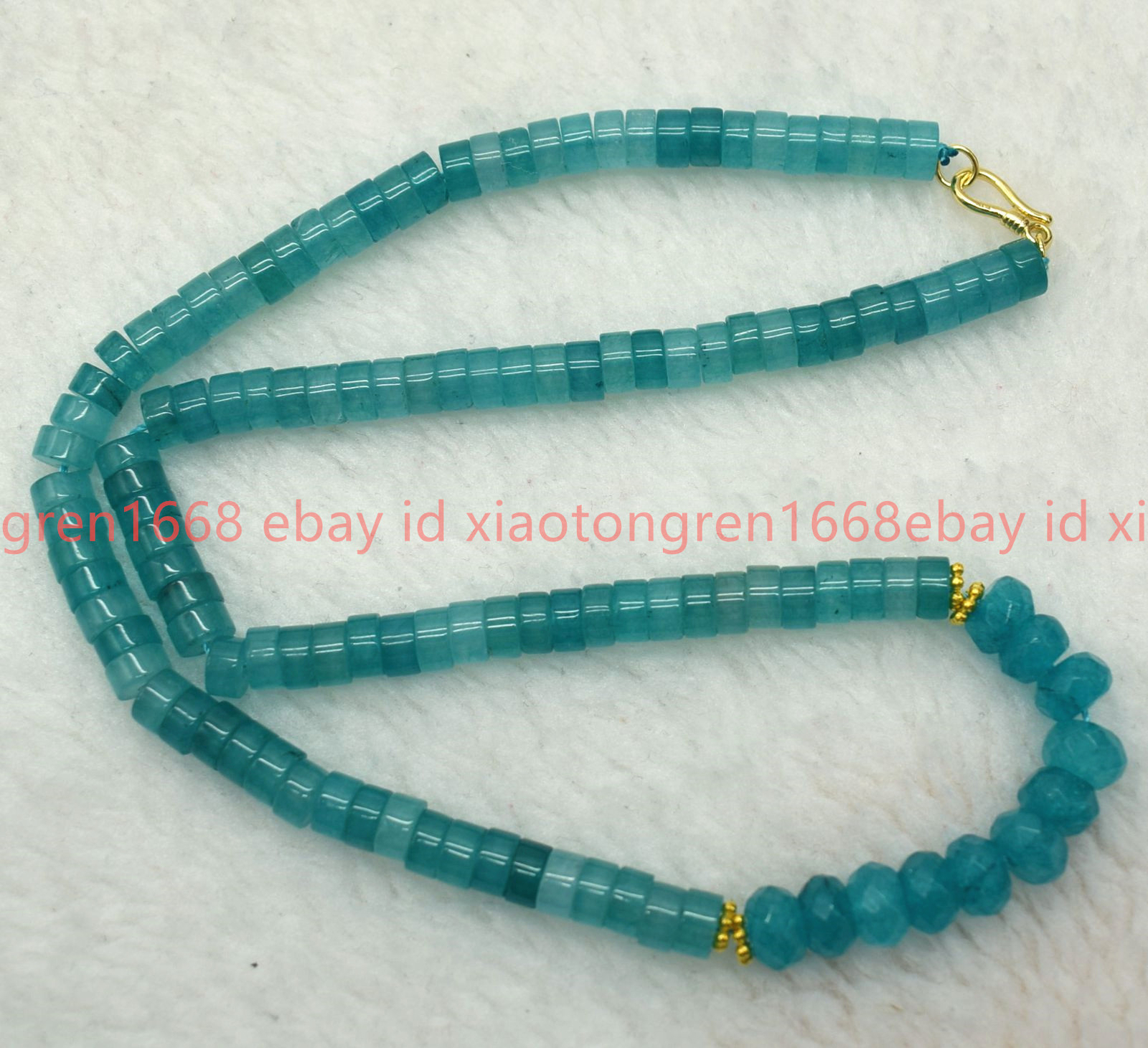 Natural 3x6mm Cylinder Blue Amazonite & 5x8mm Rondelle Beads Necklace 16-24in