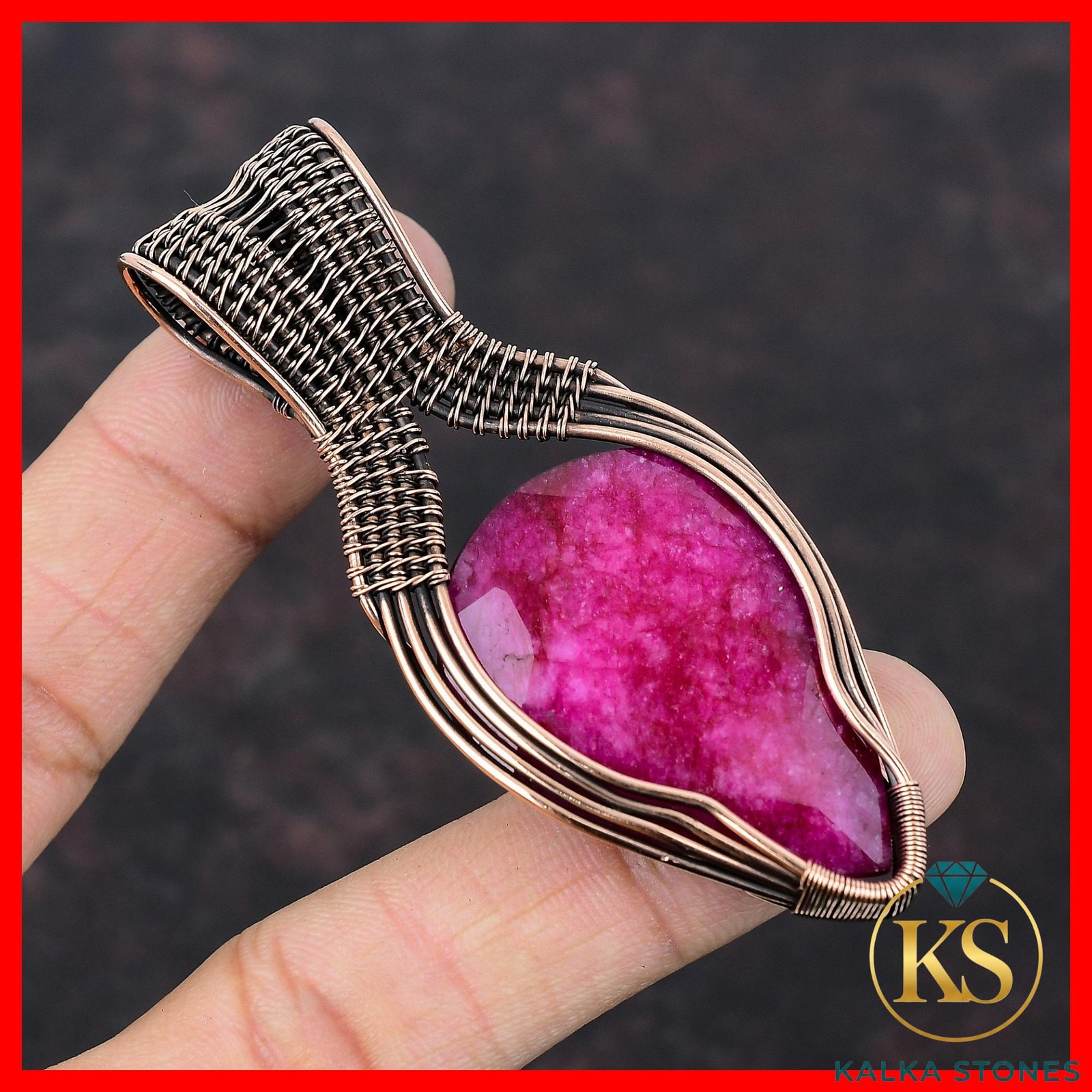 Copper Kashmir Rubi Gemstone Engagement Wire Wrapped Wedding New Pendant Jewelry